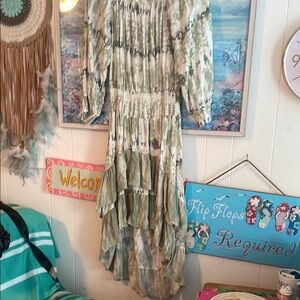 Green and White Tie-Dye Maxi Dress